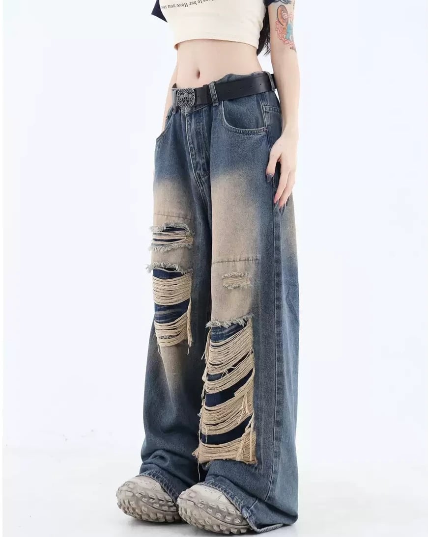 BAGGY FIT JEANS バギーデニム　ダメージ/ウォッシュド加工　極太 BAGGY FIT JEANS バギーデニム ダメージ/ウォッシュド加工 極太