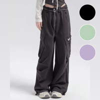 カラー ワイドパンツ カーゴパンツ ちょうちょベルト付  バタフライ ドロスト 裾絞り