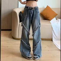 デニムパンツ フリンジ ダメージ加工 ワイドパンツ スタイルアップ ストリート カジュアル