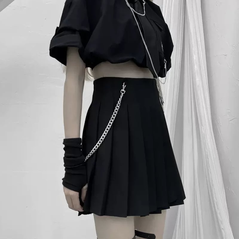 プリーツスカート サイドベルト チェーン ストリート 韓国