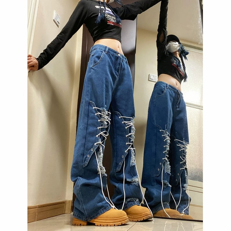 レイヤードレースダメージデニムパンツ レイヤードレースダメージデニムパンツ – ANDOR ONLINE