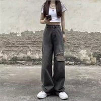 ダメージデニム ワイドパンツ ブラック ダメージ加工 ストリート ルーズデニム 韓国