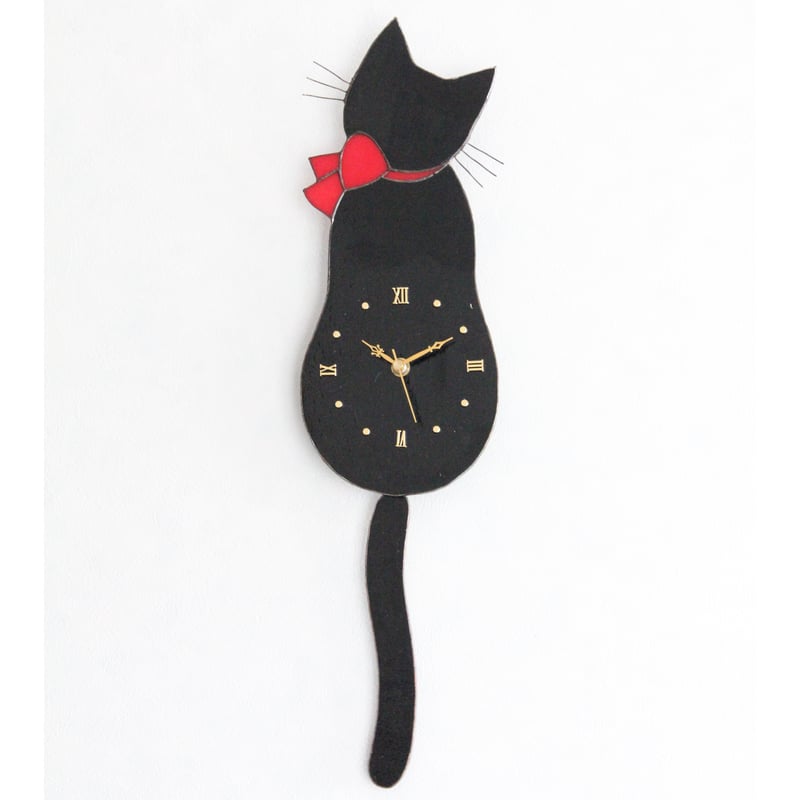 オリジナルステンドグラス『ネコ時計・黒猫』 | shop煌LaLa