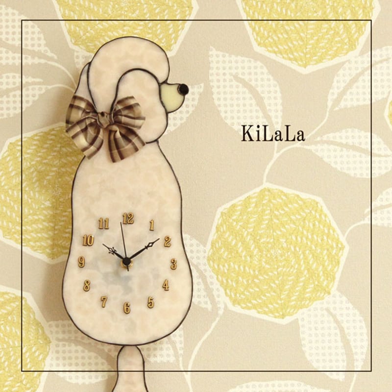 現品限り　ステンドグラス　トイプードルのしっぽ振り時計 プードル（しっぽ時計） 現品限りステンドグラストイプードルのしっぽ