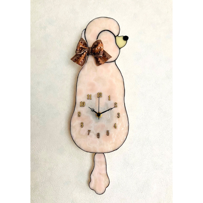 オリジナルステンドグラス『後ろ向きワンちゃん時計（トイプードル