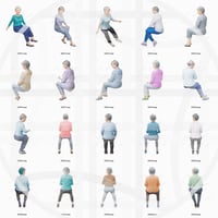 高齢者 座る 建築CGパース用人物添景 イラスト素材セット　　60カット