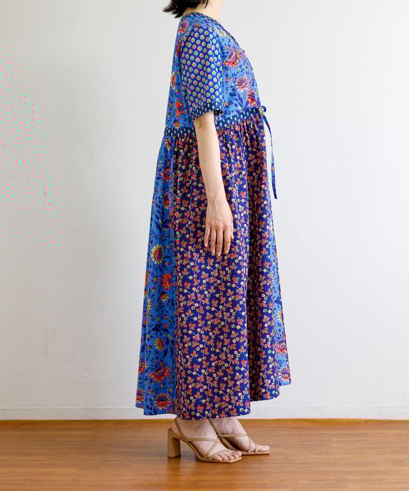 【未使用】SOULEIADO 総柄プリントワンピース SOULEIADO【-Rani-ワンピース】ブルー <キット>or<材料セット> | maiando