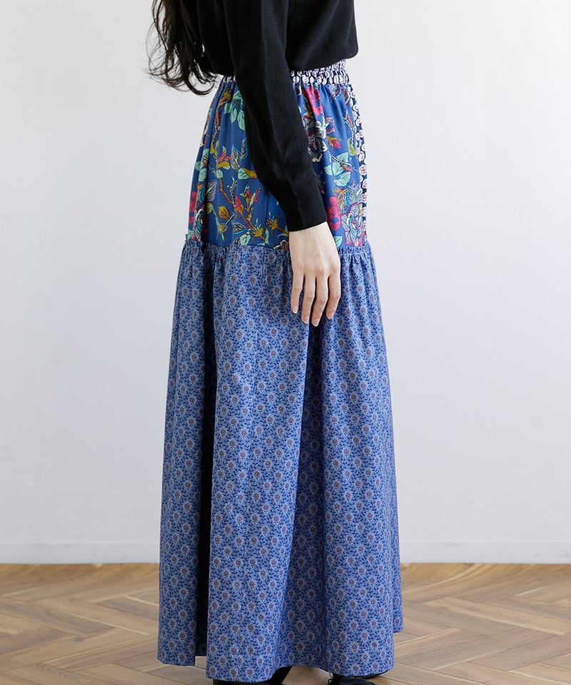 日曜限定大特価❗️【新品】メゾンドソイル　シルクドットギャザースカート　ネイビー SOULEIADO【ラインギャザースカートキット】ネイビーブルー