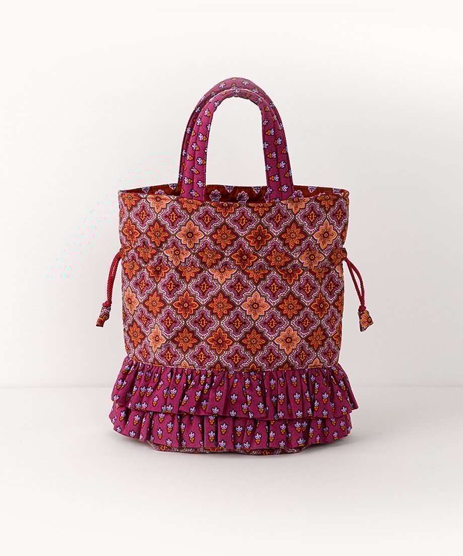 ハンドメイドフリル付き丸底巾着バッグ　新品 巾着バッグ フリル巾着バッグ グリーン - tamaco | minne byGMOペパボ