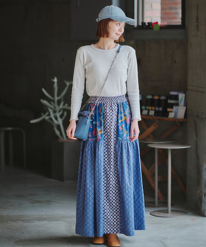 SOULEIADO【ラインギャザースカートキット】ネイビーブルー