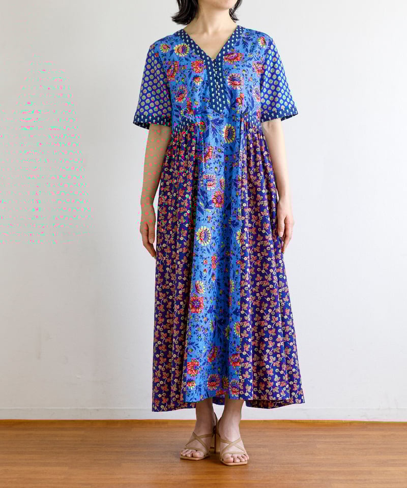 【未使用】SOULEIADO 総柄プリントワンピース SOULEIADO【-Rani-ワンピース】ブルー <キット>or<材料セット> | maiando