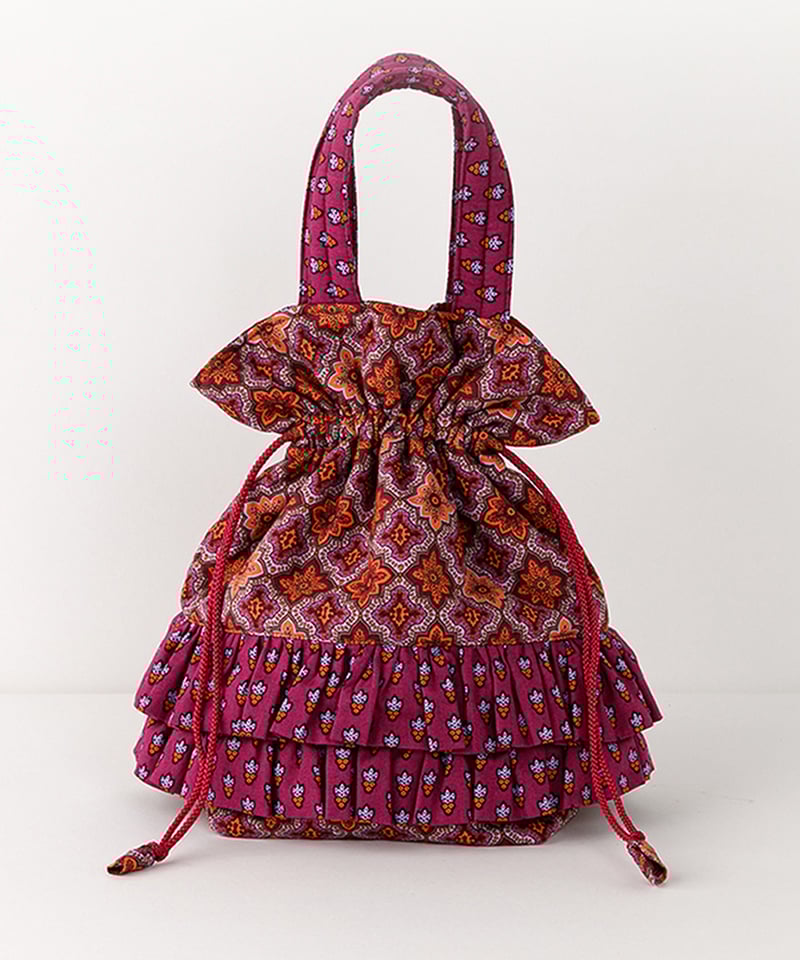 ハンドメイドフリル付き丸底巾着バッグ　新品 まる底フリル巾着の作り方 裏地付き巾着袋のハンドメイド [ 型紙 PDF