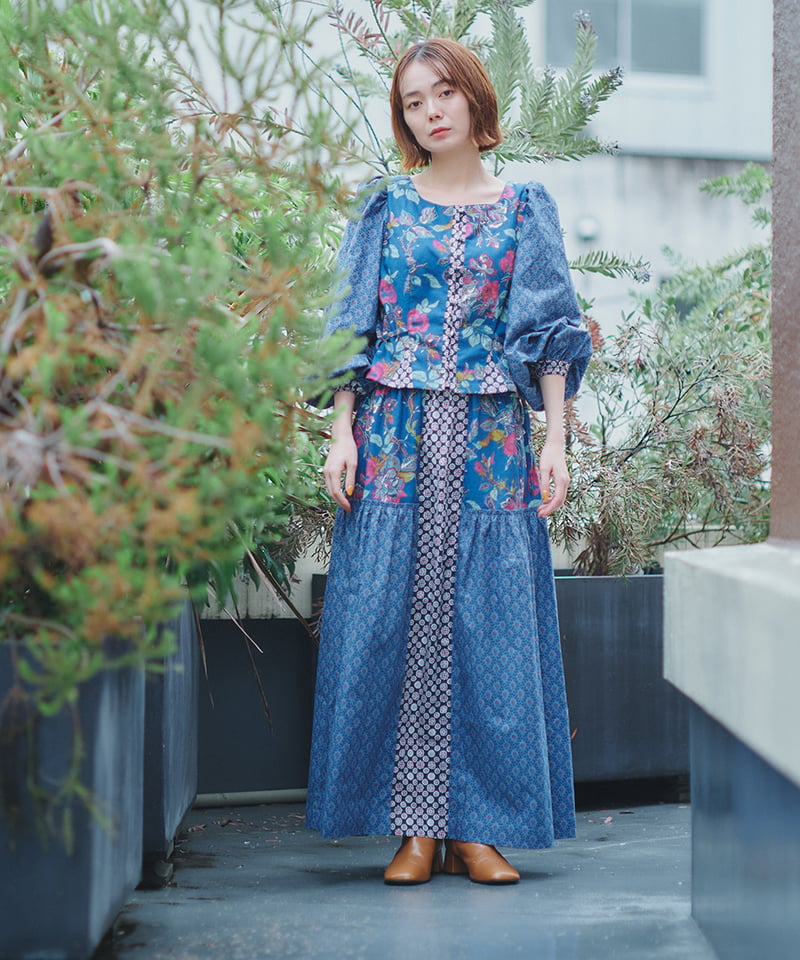 SOULEIADO×maiando【ブラウス&スカートキットセット】ネイビーブルー