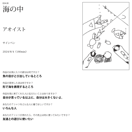 【終了しました】E24-30 海の中（表現万博●×▲オーガニックコットンTシャツ：2月発送分）