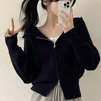 AP-16 クロップド丈 ジップアップ ニットパーカー