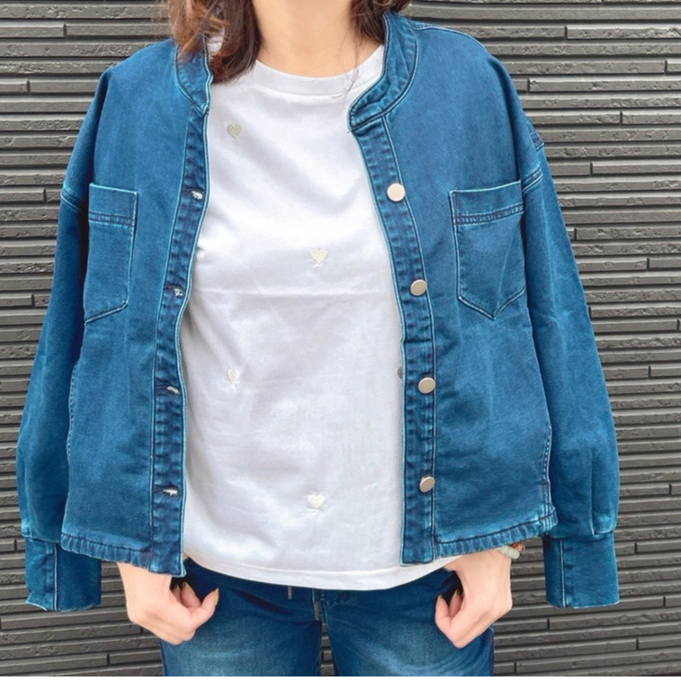 INDKNIT】ノーカラーデニムジャケット | mico8 shop