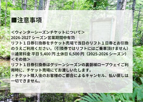 裏磐梯ロープウェイ往復乗車券+2026-27シーズングランデコスノーリゾート リフト1日券(大人)