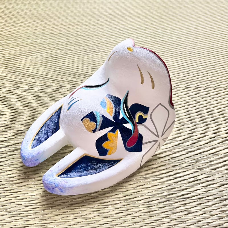 狐面（花柄）半面 | キツネのミヤコ堂