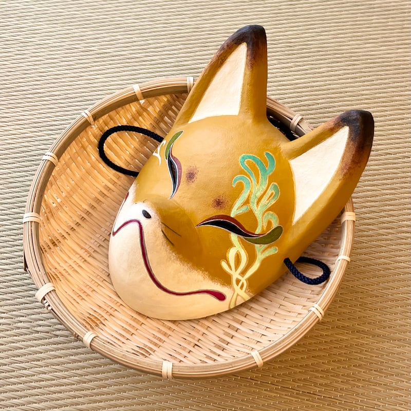 祭り面・「半面・狐」・木彫品 狐 面 半面