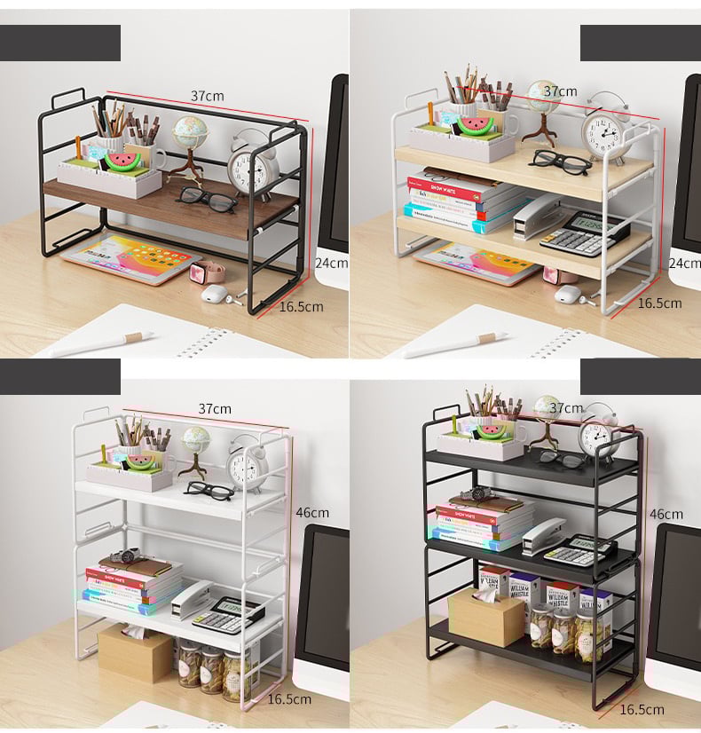 おしゃれな多機能 2段デスク上置き棚 収納、卓上ラック-白フレーム