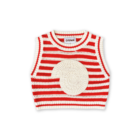 Organic Knitted Crochet-Shell Vest-Chilli