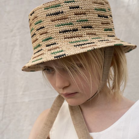 handknotted BUCKET HAT green, sand and black colored stripes