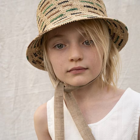 handknotted BUCKET HAT green, sand and black colored stripes