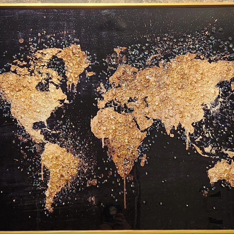 世界図 KH1082 水晶パネル アートパネル 60×80cm 世界地図 金フレーム付き