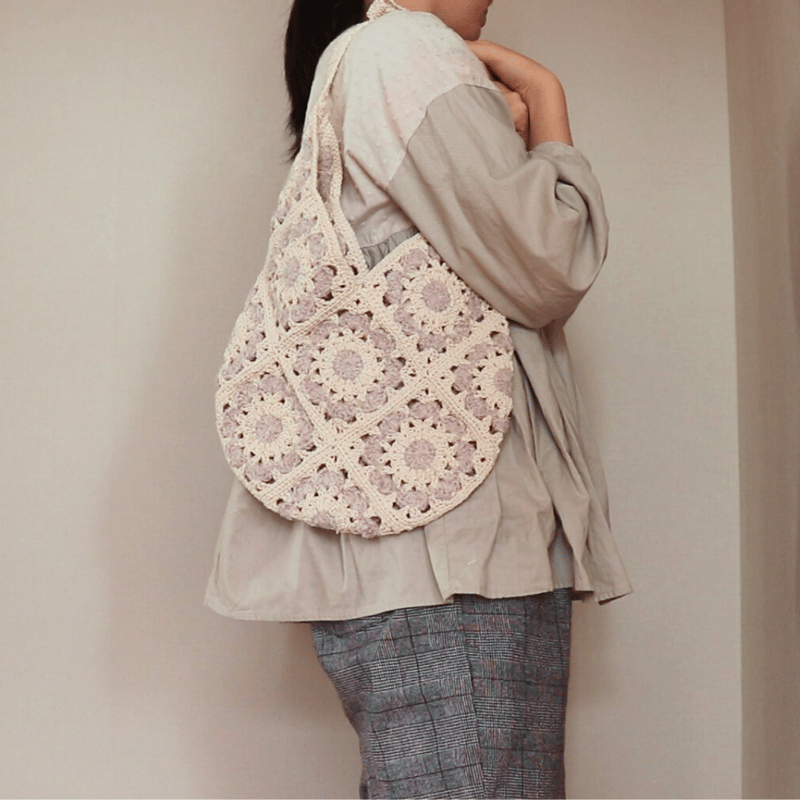 PDFダウンロード編み図】かぎ針編みのモチーフショルダーバッグ