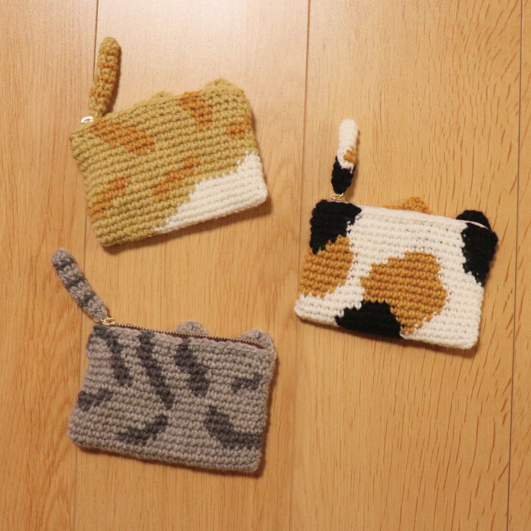 PDFダウンロード編み図と配色シート】 猫のファスナーポーチ