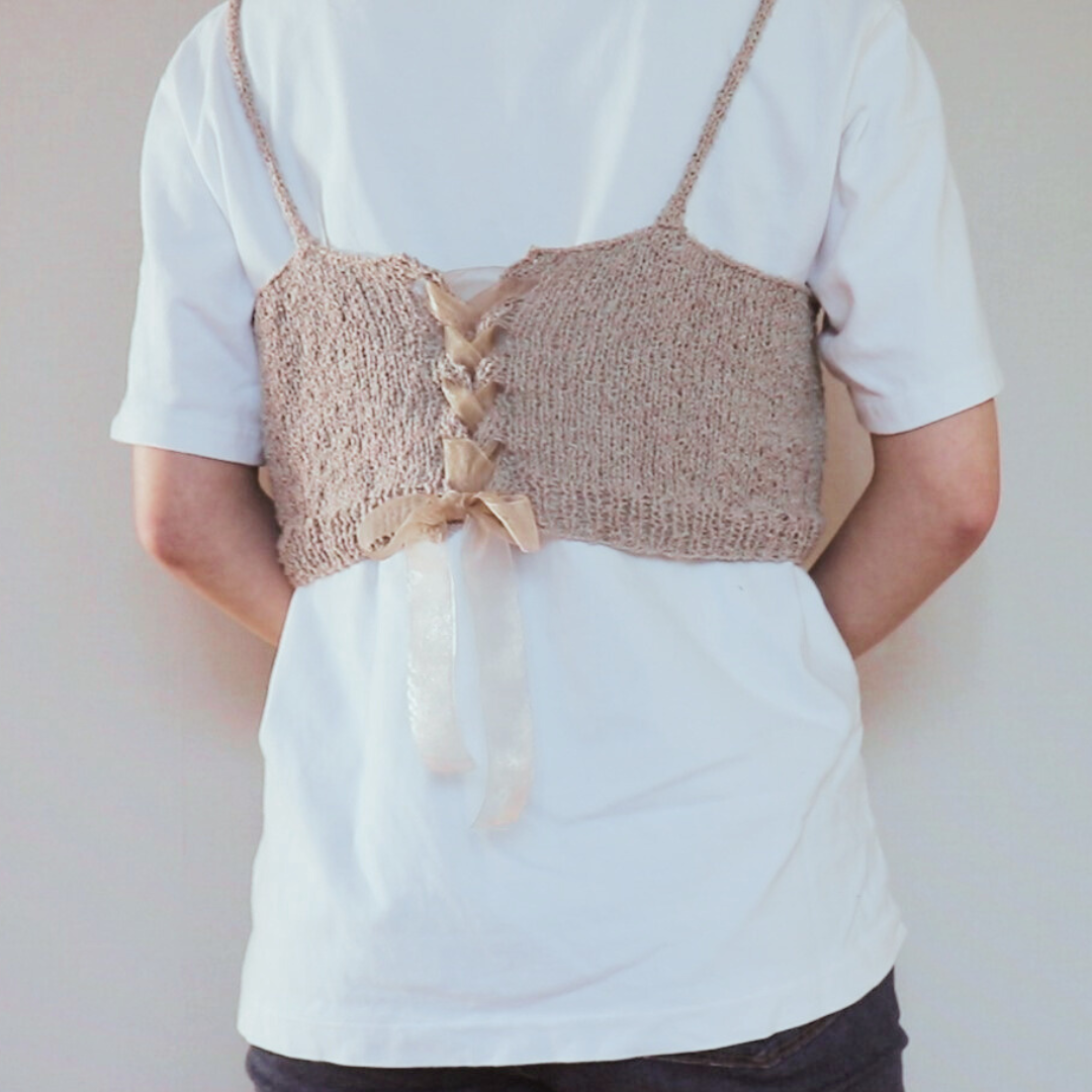 foundry mews 黒 編み物 ビスチェ リボン