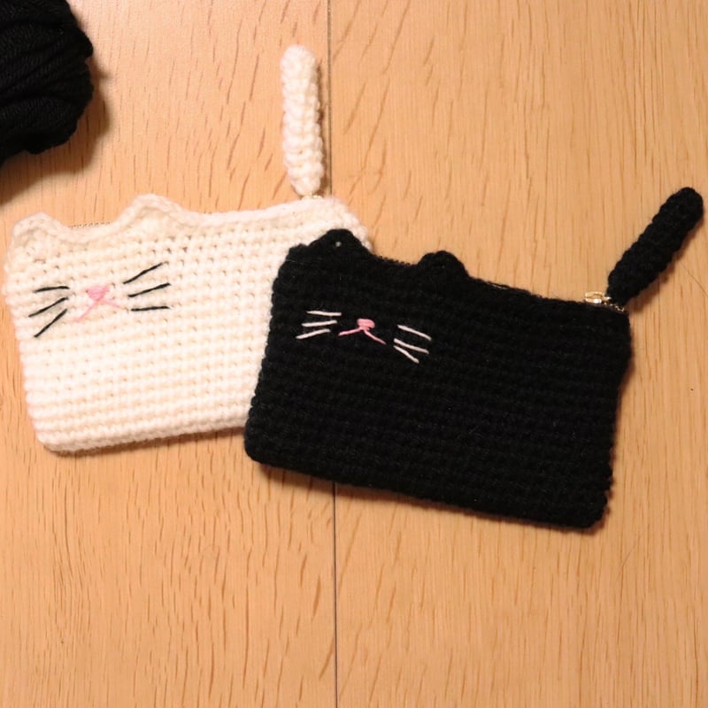 PDFダウンロード編み図と配色シート】 猫のファスナーポーチ