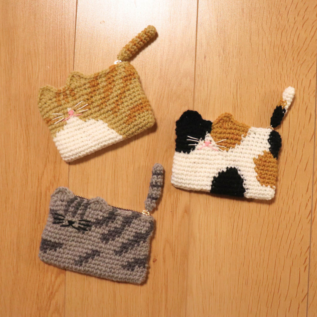 PDFダウンロード編み図と配色シート】 猫のファスナーポーチ