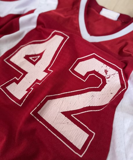 Vintage USA Made Puff Sleeve Football Jersey "42" Red