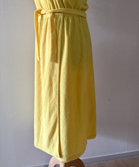 Yellow Pile Fabric Wrap Dress