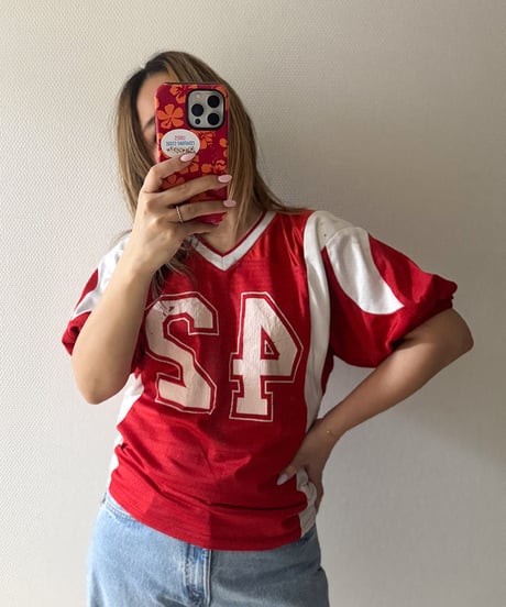 Vintage USA Made Puff Sleeve Football Jersey "42" Red