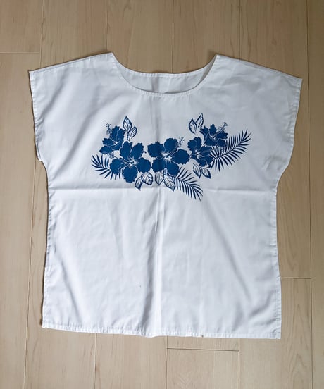 Vintage Hawaiian Floral Blouse Blue