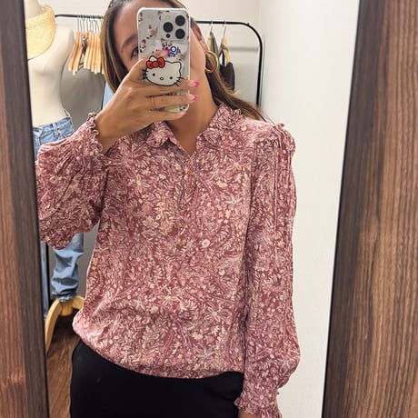 flower frill button blouse