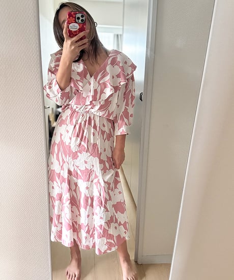 Pink Floral Ruffle Vintage Dress – Made in USA