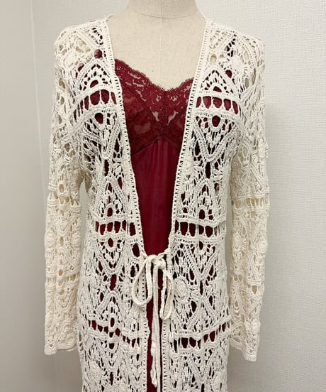 Crochet knit long cardigan