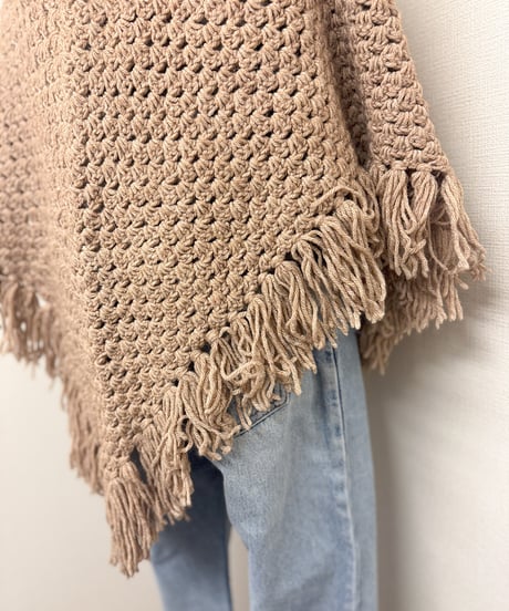 fringe knit shawl beige