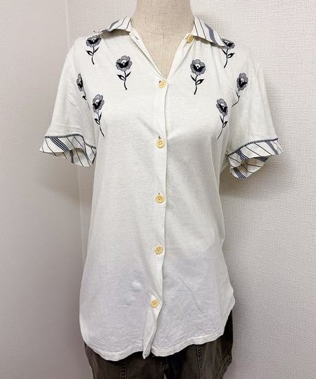 retro flower cotton shirt