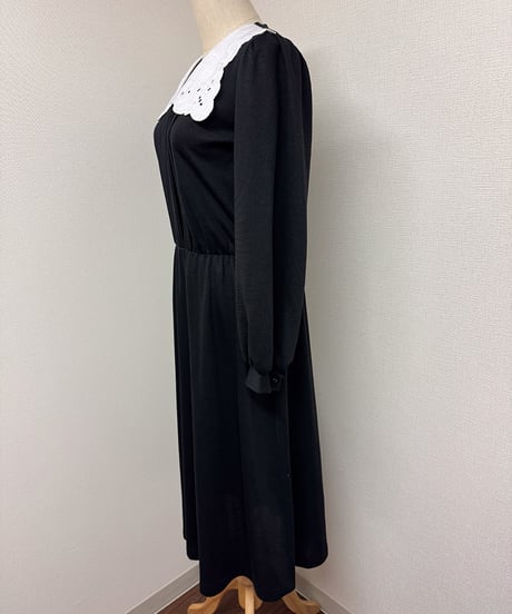 Made in USA Black Dress with White Lace Collar