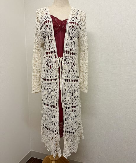 Crochet knit long cardigan