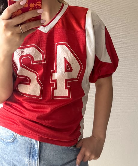 Vintage USA Made Puff Sleeve Football Jersey "42" Red