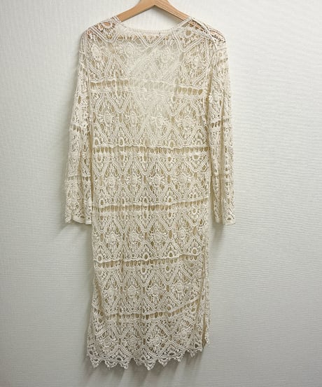 Crochet knit long cardigan