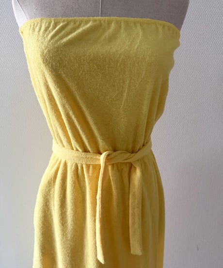 Yellow Pile Fabric Wrap Dress