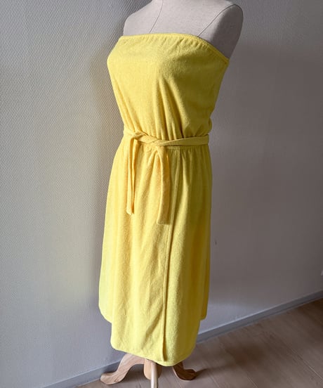 Yellow Pile Fabric Wrap Dress