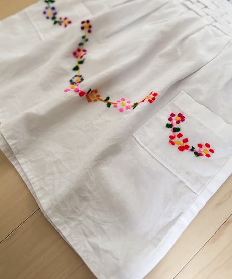 Kids White Mexican Flower Embroidery Dress