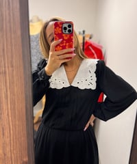 Made in USA Black Dress with White Lace Collar